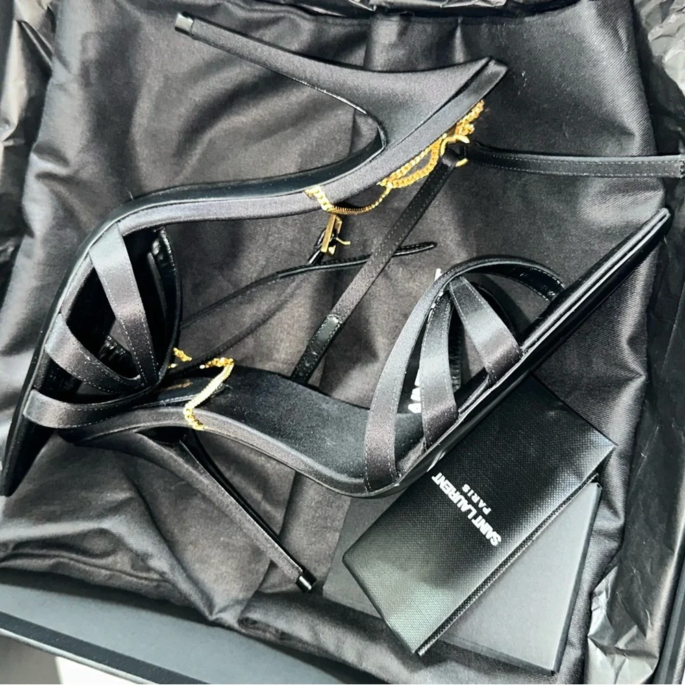 Authentic Saint Laurent Black Satin Chain Heels - Picture 10 of 10